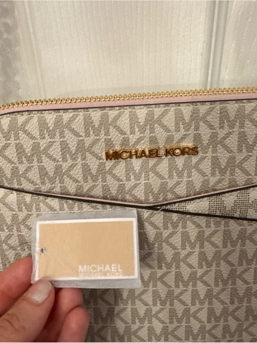 Michael Kors Cream Signature Logo Crossbody with Gold Hardware
